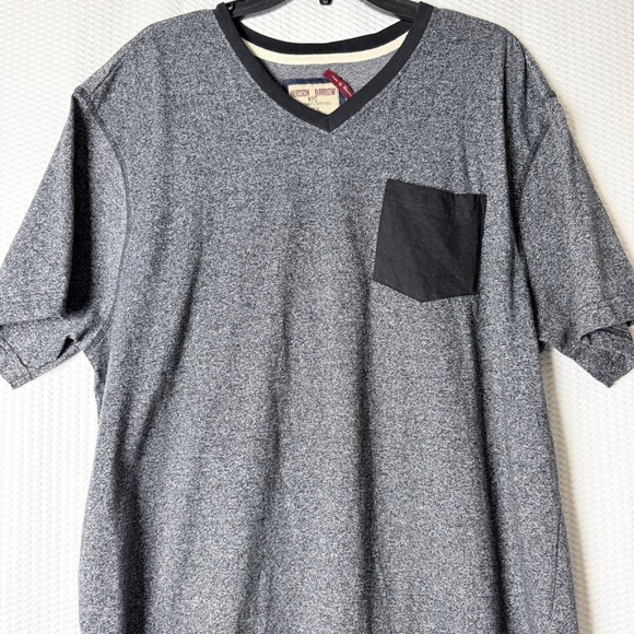 Hudson Barrow NYC Mens 2X V Neck‎ T Shirt Heather Gray Short Sleeve Pocket Tee - Picture 2 of 8